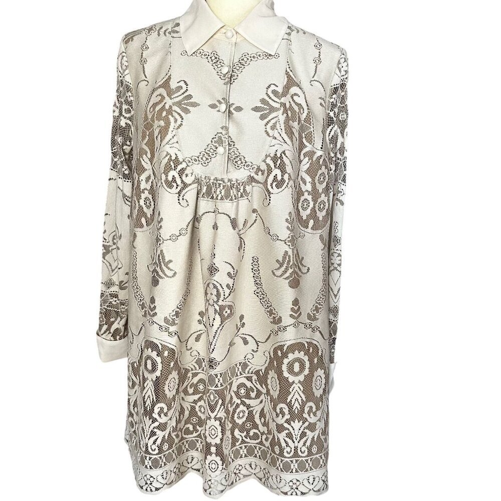 Anna Sui Dainty Coquette Lace Mini Dress Medium Ivory Neutral Western Babydoll